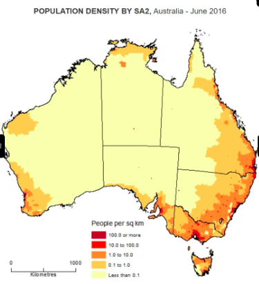 Carte densité de population en australie